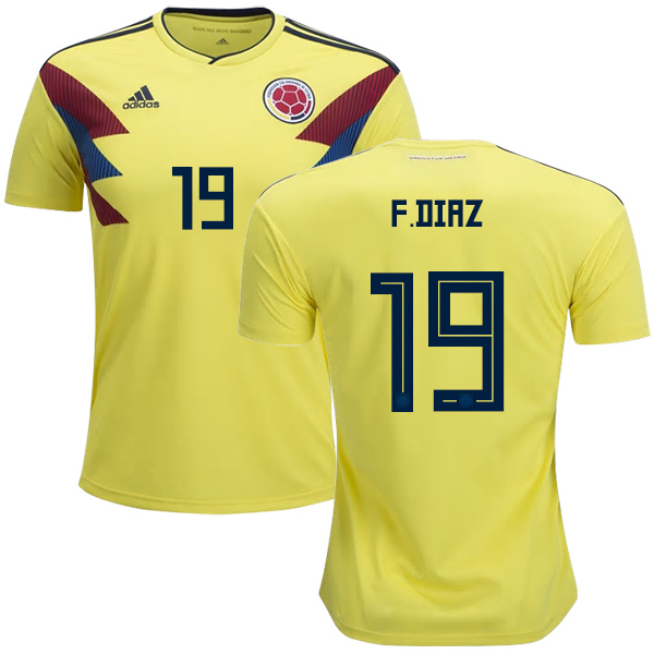 Colombia #19 F.Diaz Home Kid Soccer Country Jersey
